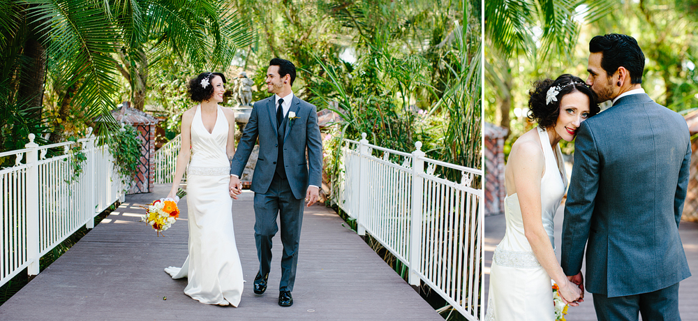 These are photos of the bride and groom on a bridge!