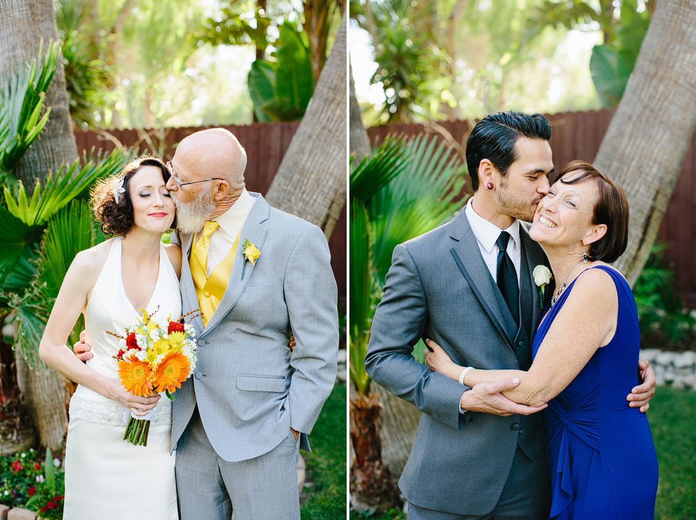 These are some cute family photos with the bride and her dad as well as the groom and his mom.