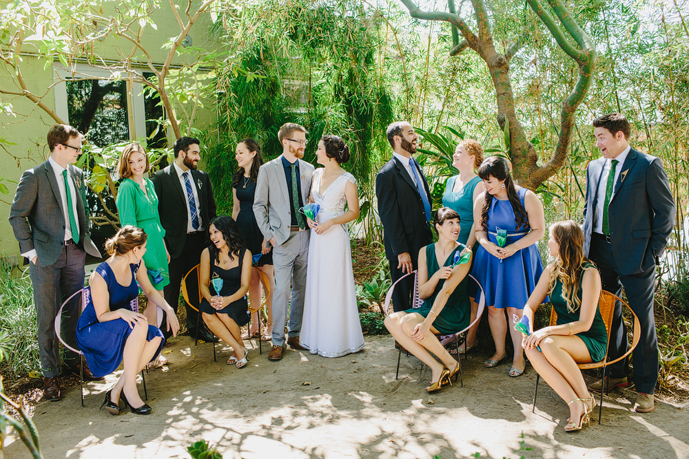 A nicely staggered wedding party photo at the Elysian Los Angeles.