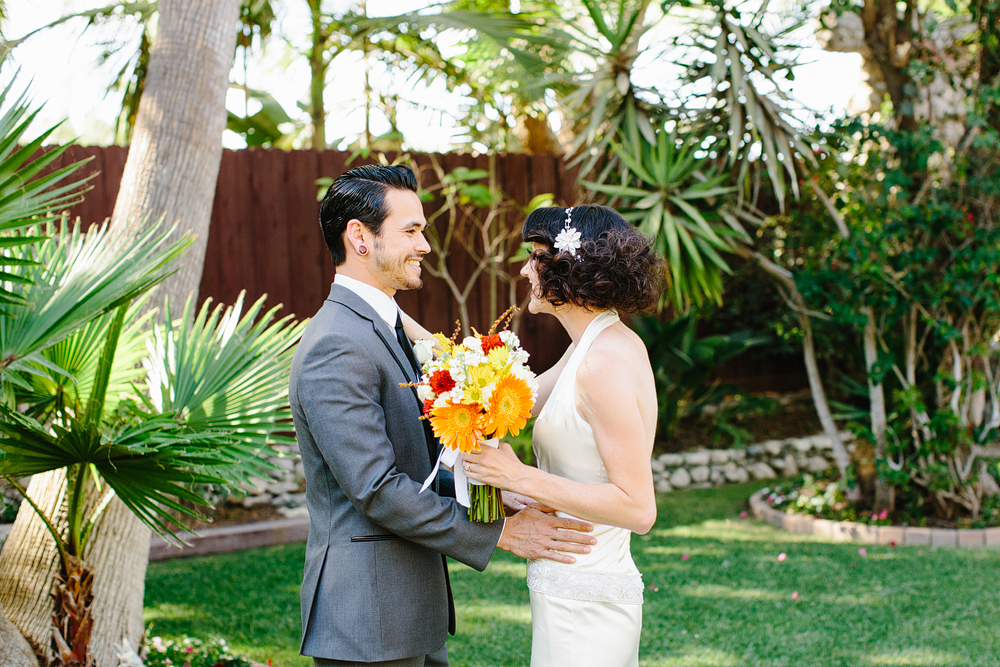 This is a sweet moment from the bride and groom