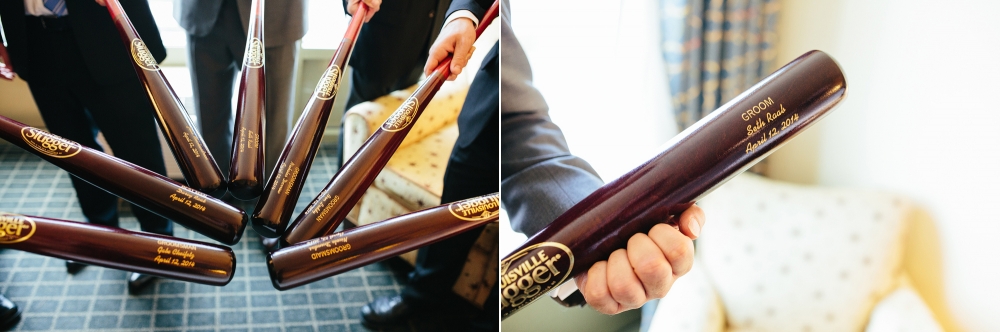 The groom got his groomsmen baseball bats as a gift!