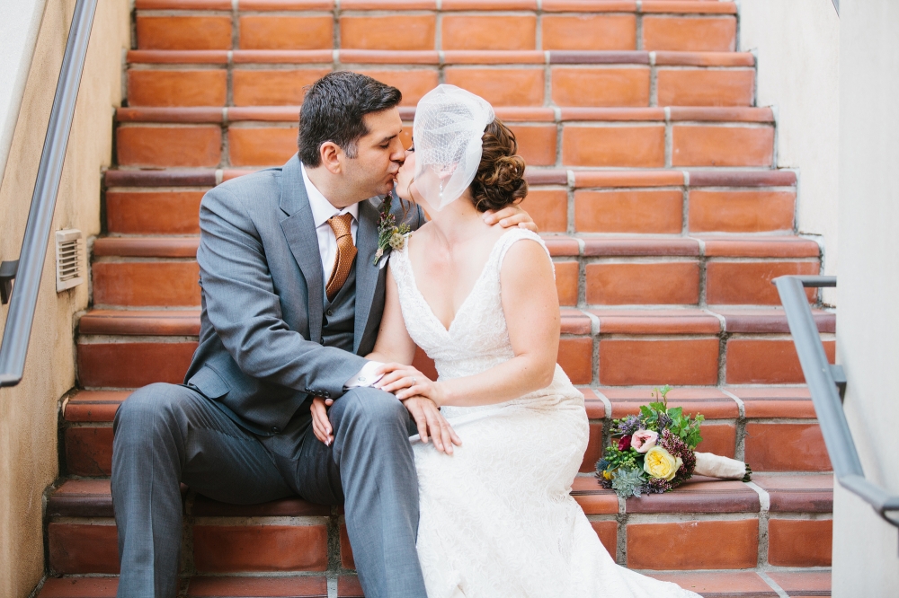 This is a photo of Rachel and Seth on stairs.