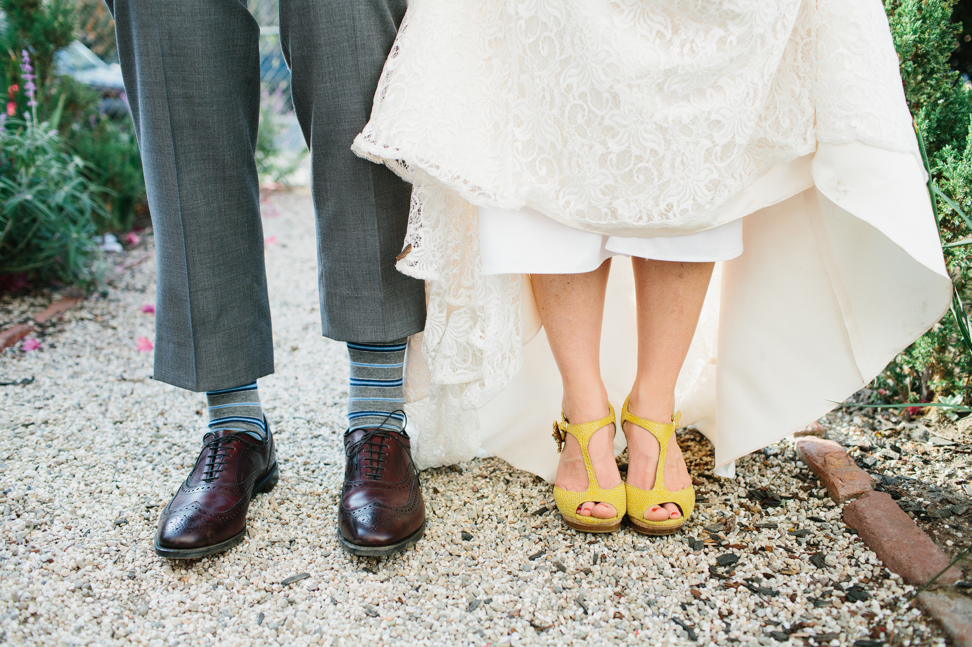 This is a detail photo of Rachel and Seth's shoes.