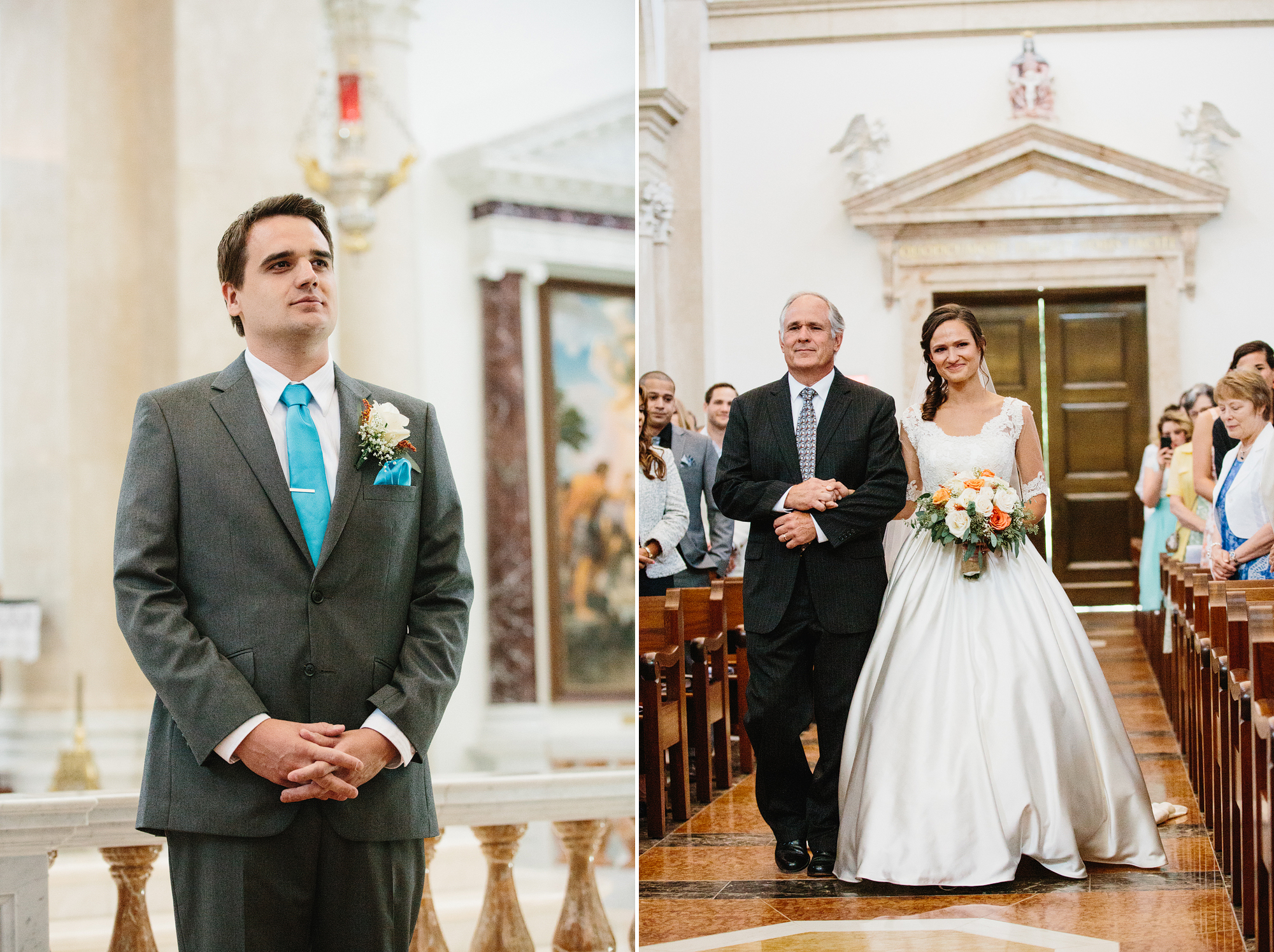 These are photos of Annie and Chris while Annie was walking down the aisle at their St Thomas Aquinas Church Ojai wedding.