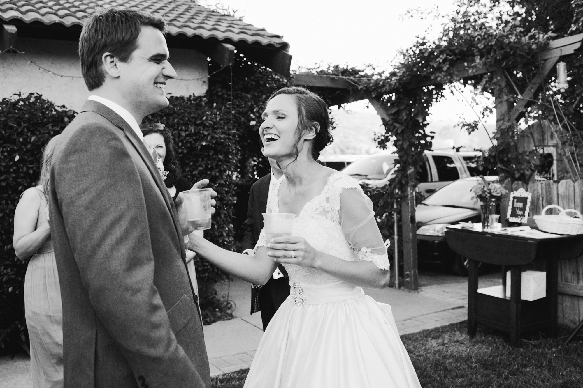 This is a photo of Annie and Chris at the reception of their St Thomas Aquinas Church Ojai Wedding.