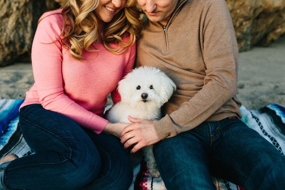 Malibu Engagement photography with couples dog