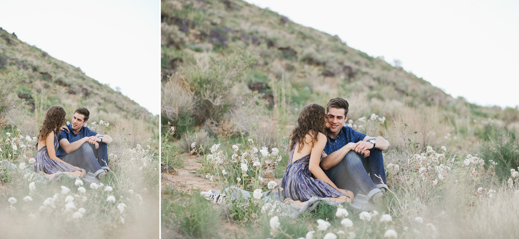 Jordan and Riley on the desert hillside at their engagement session. 