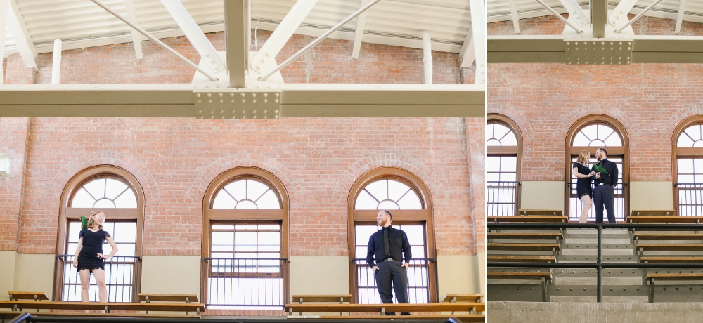 Tonya and Nick on bleachers in a gym.