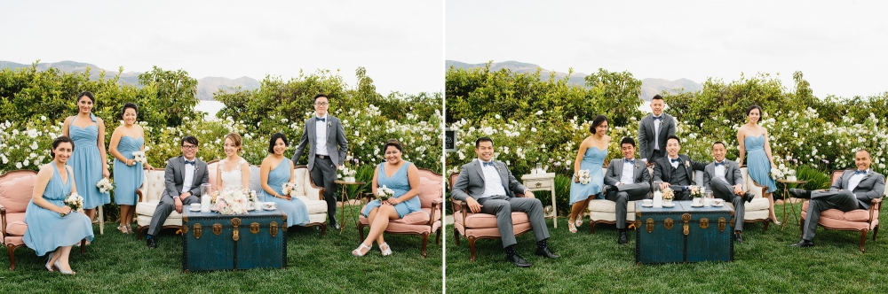 These are photos of the bride and bridesmaid and the groom and groomsmen.
