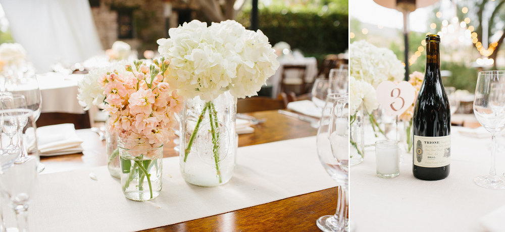 The centerpieces were made up of white and pink flowers in mason jars. 