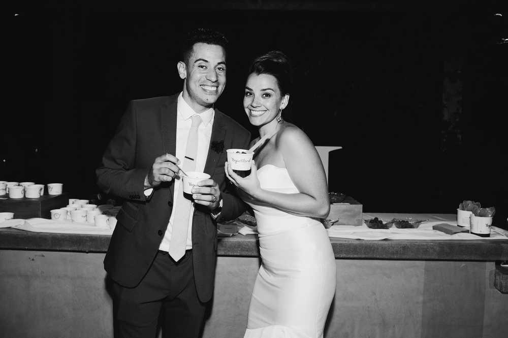 Here is a photo of the bride and groom with the Yogurtland frozen yogurt. 