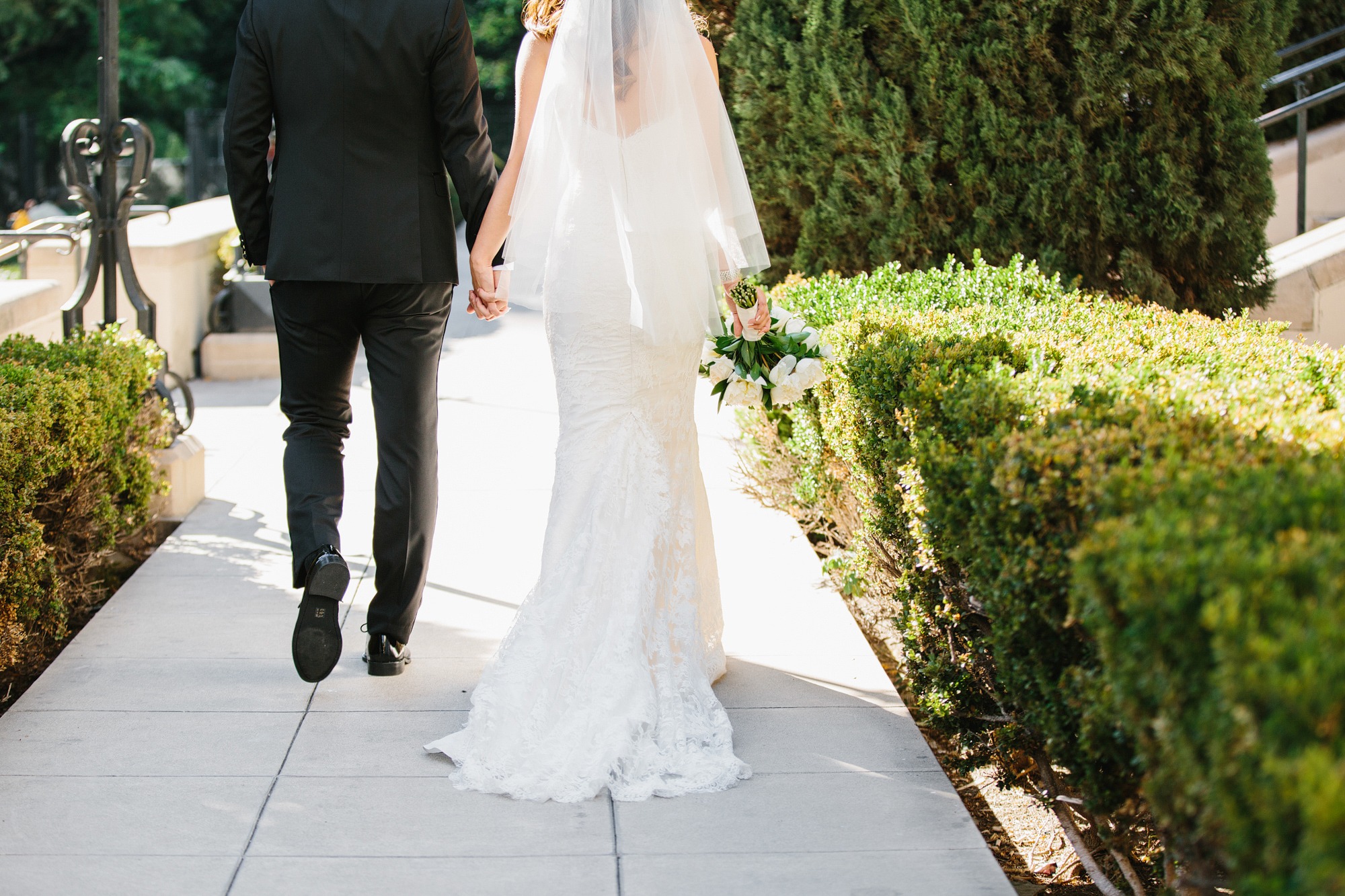 A photo of the bride and groom at their wedding venue. 