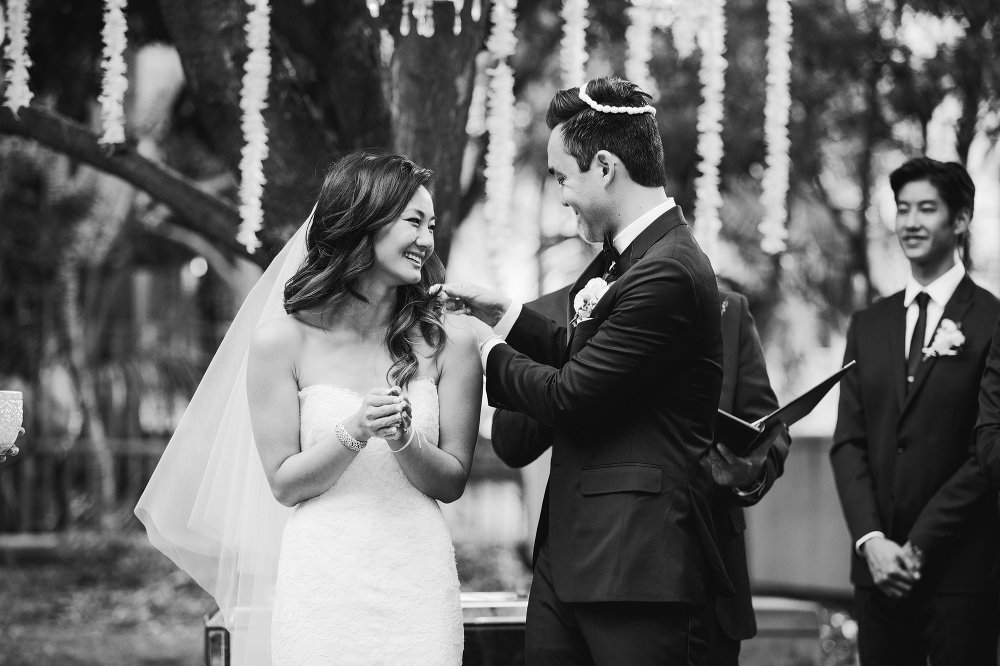 A beautiful black and white photo of the bride and groom. 