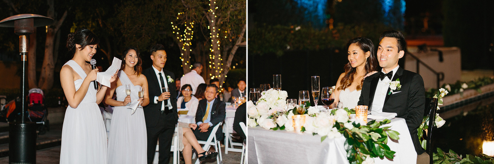 The wedding party giving toasts during the reception. 