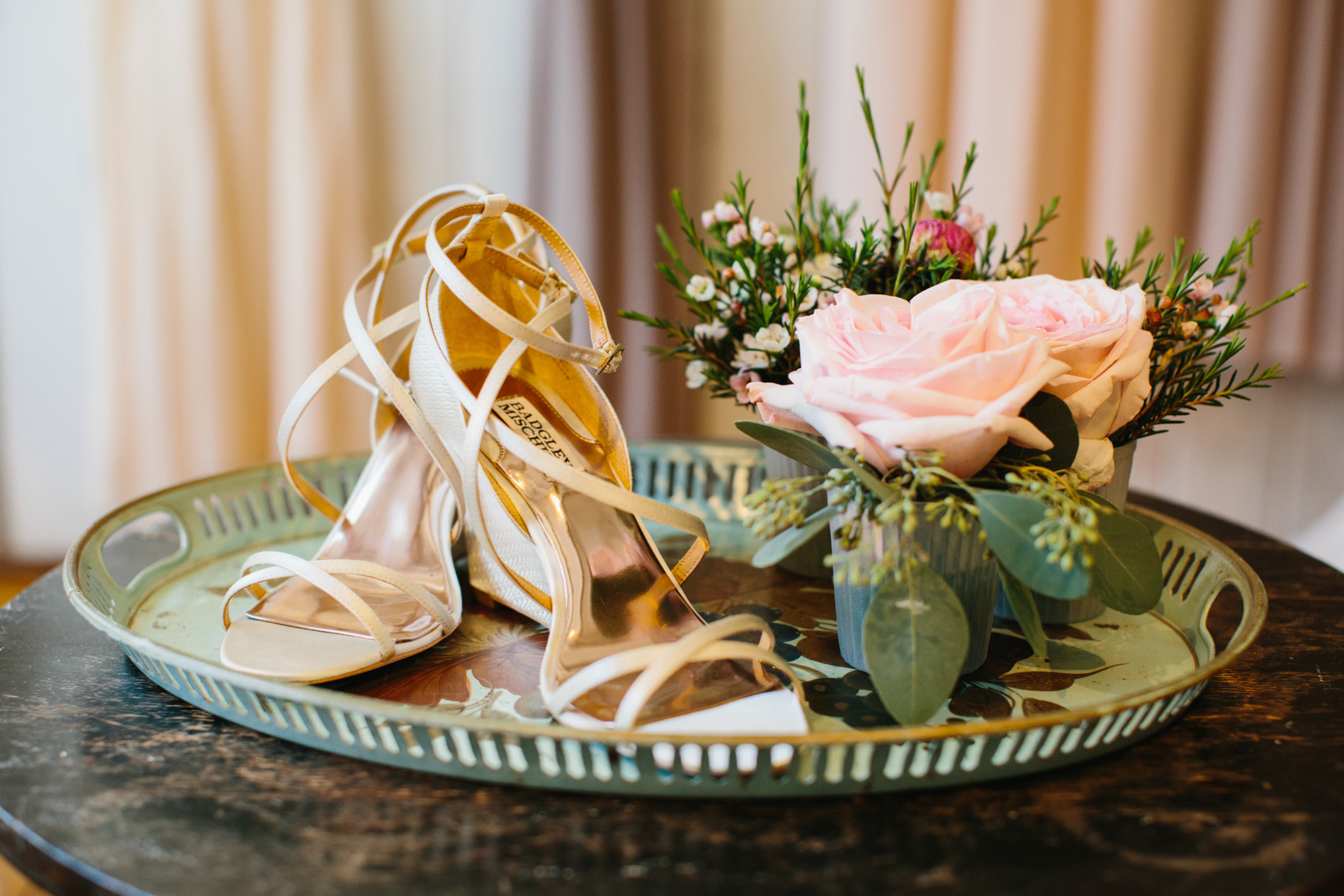 Jessica's gold wedding wedges. 