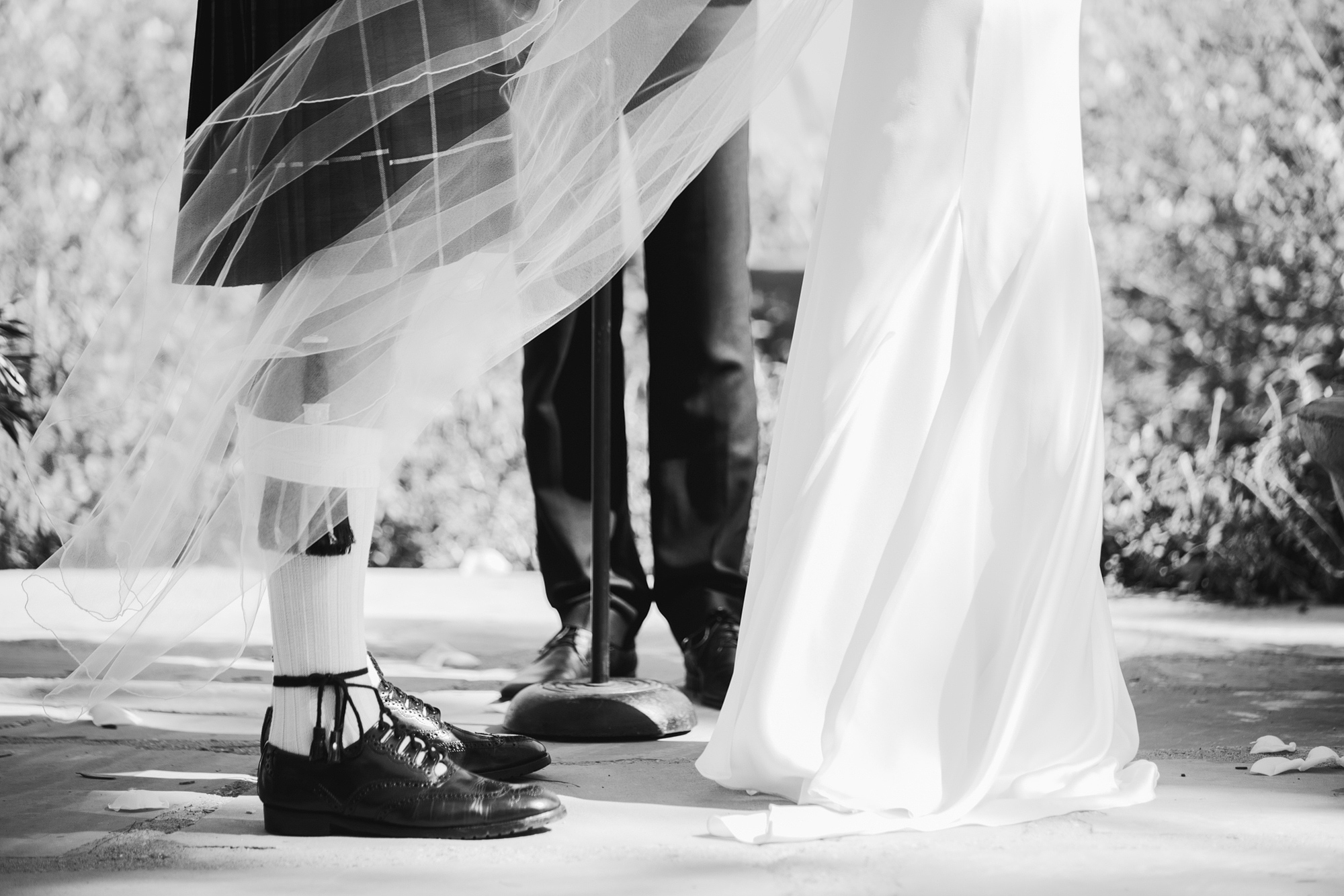 A photo of Jessica's veil blowing in the wind. 