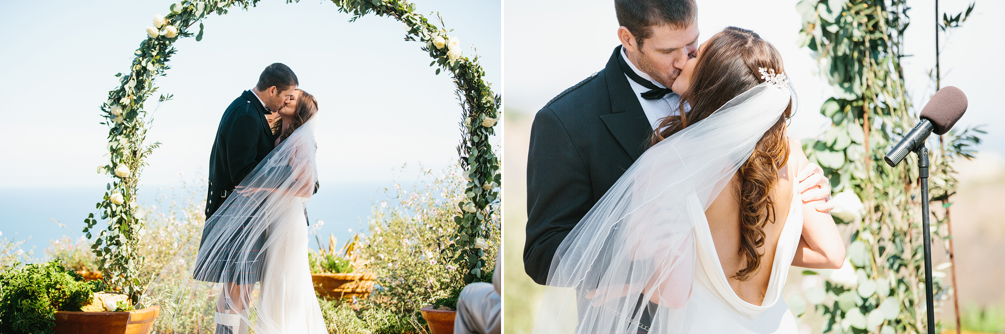 The couple's romantic first kiss as husband and wife. 