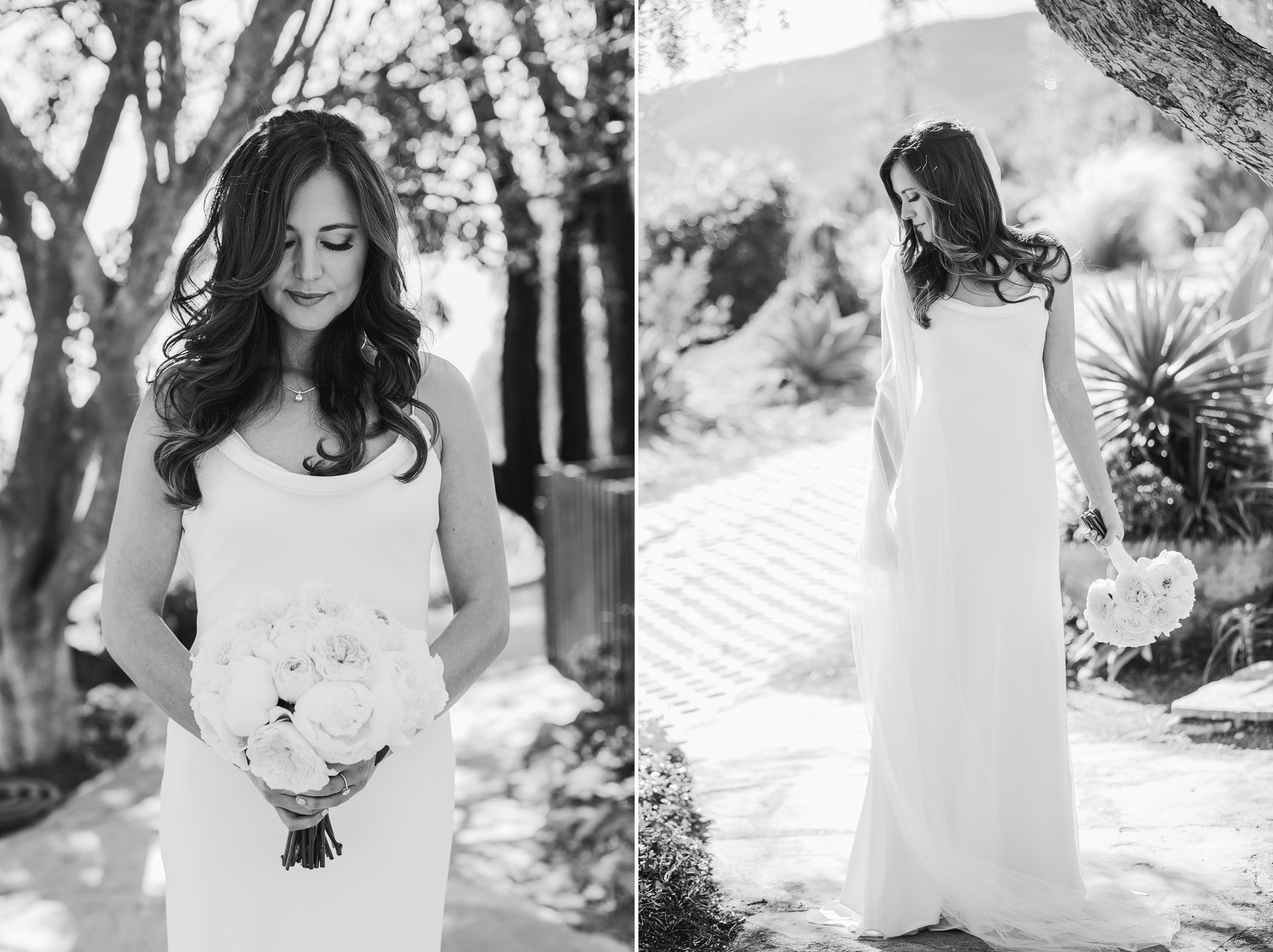Photos of Jessica in her wedding dress with her bouquet. 