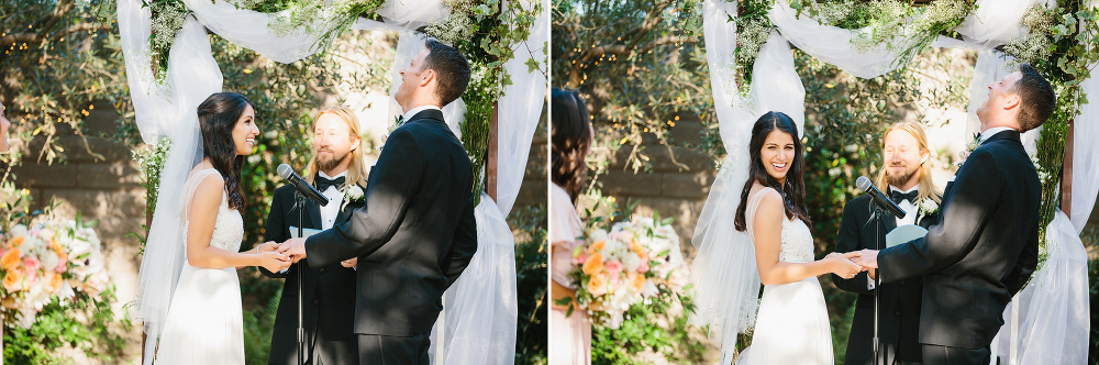 Cristina and Andrew laughing during the wedding ceremony. 