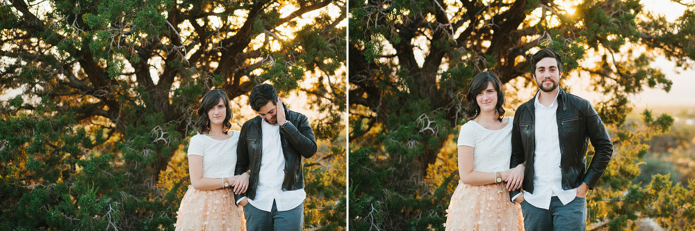 Photos of Jacqueline and Chris in front of a large tree. 