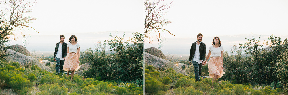 The couple walking in the foothills. 