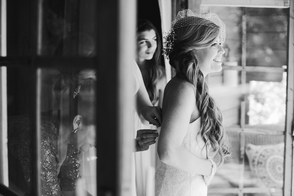 A beautiful black and white photo of Carrie getting dressed. 