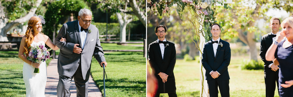 The bride walked down the aisle with her grandfather. 