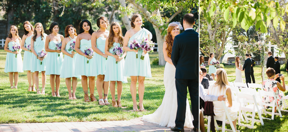 The bridesmaids wore mint dresses. 