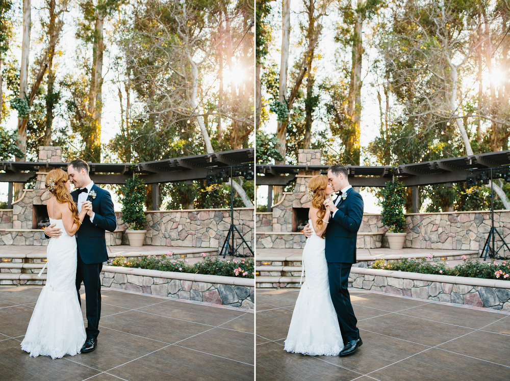 The bride and groom dancing. 