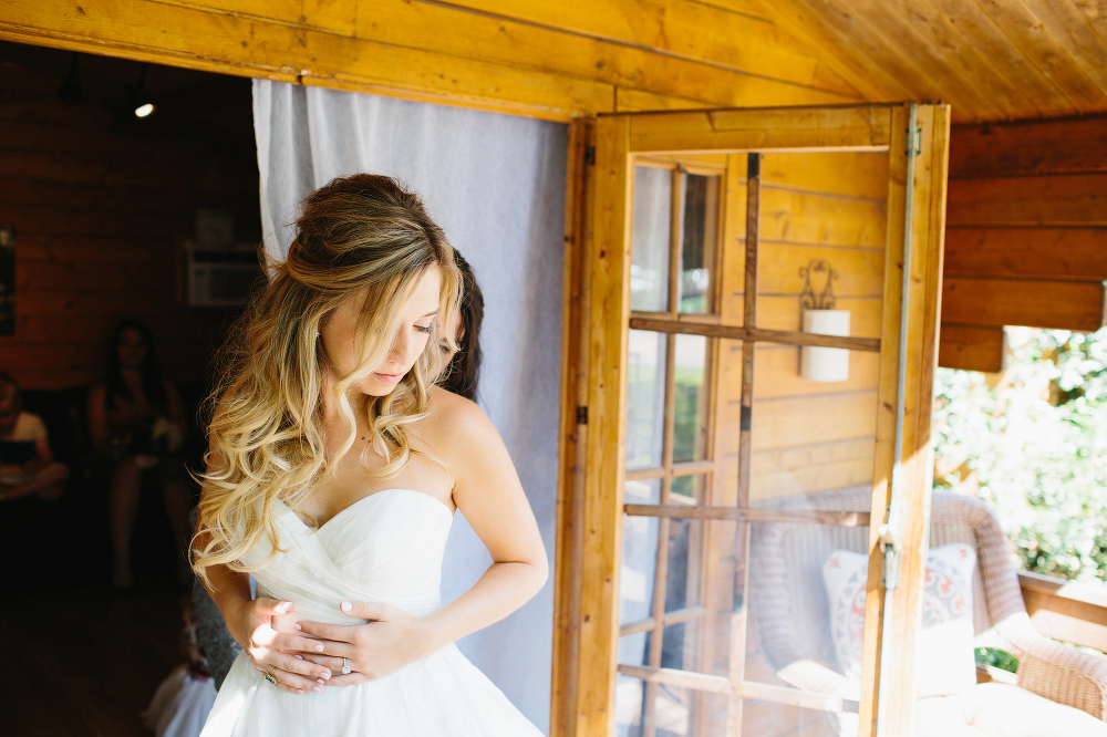 Katie getting in her dress at Walnut Grove. 