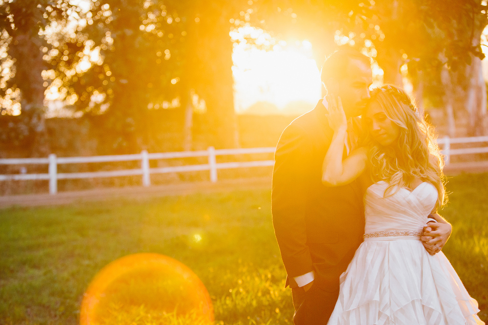 The bride and groom at sunset. 