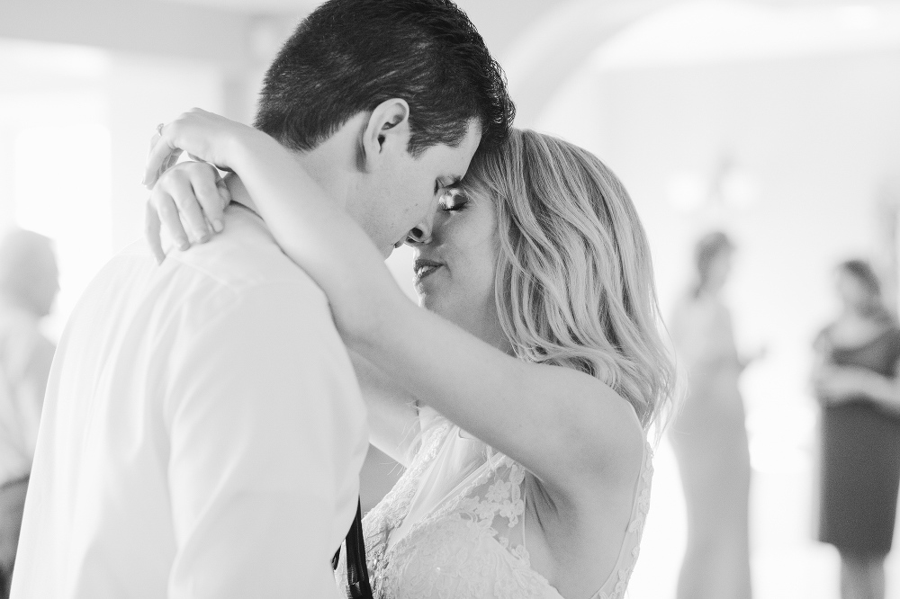 The bride and groom dancing during the reception. 