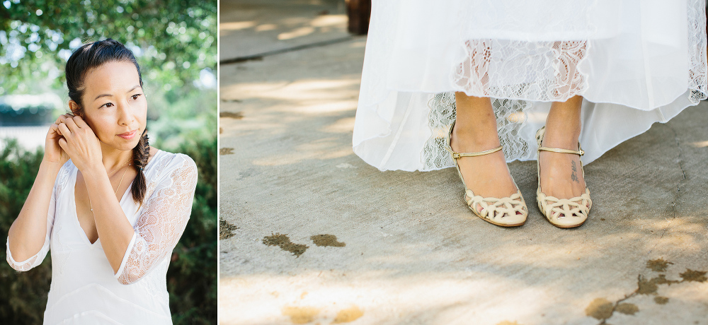 Lydia putting on her earrings and shoes. 