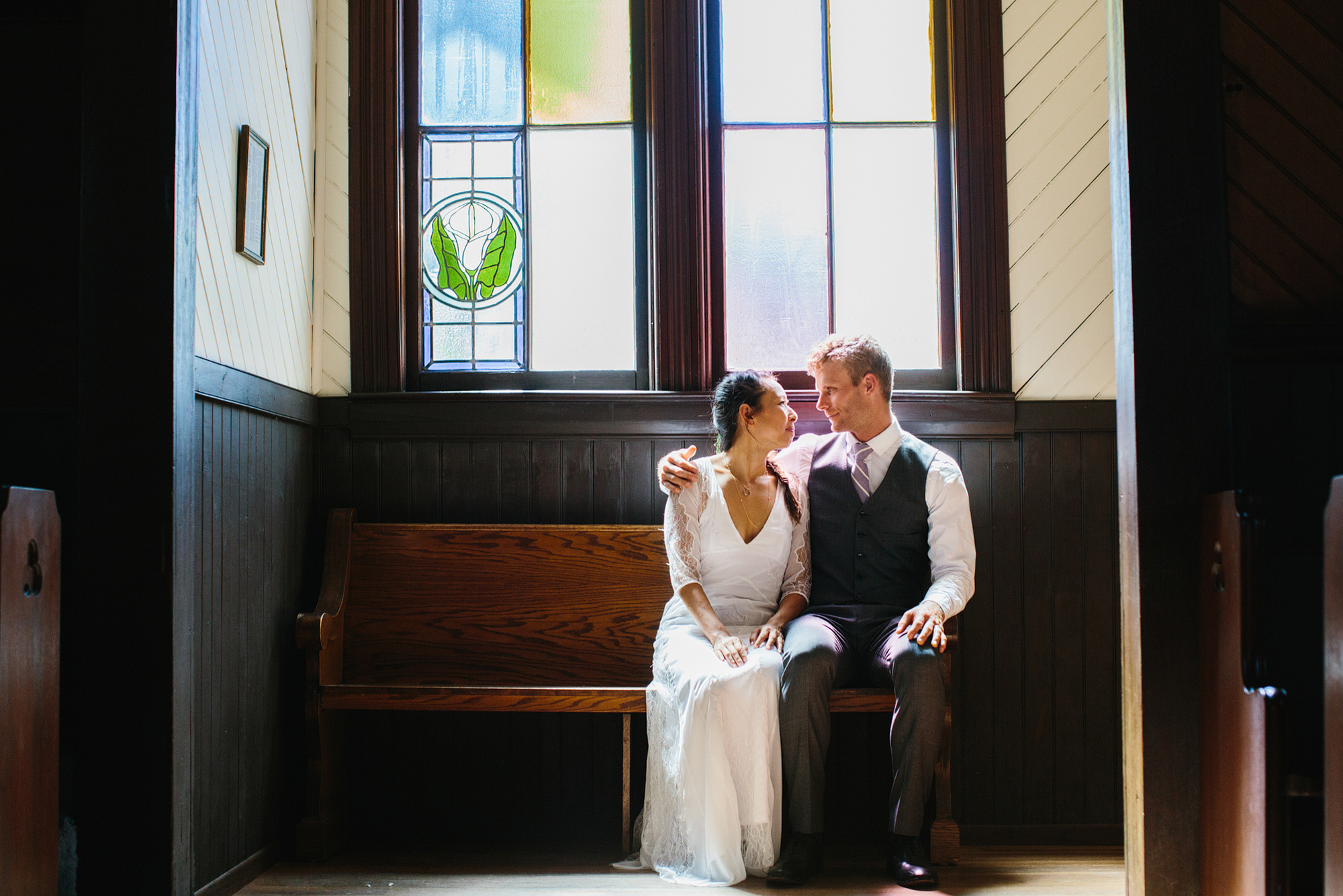 A gorgeous photo of the couple inside the church. 