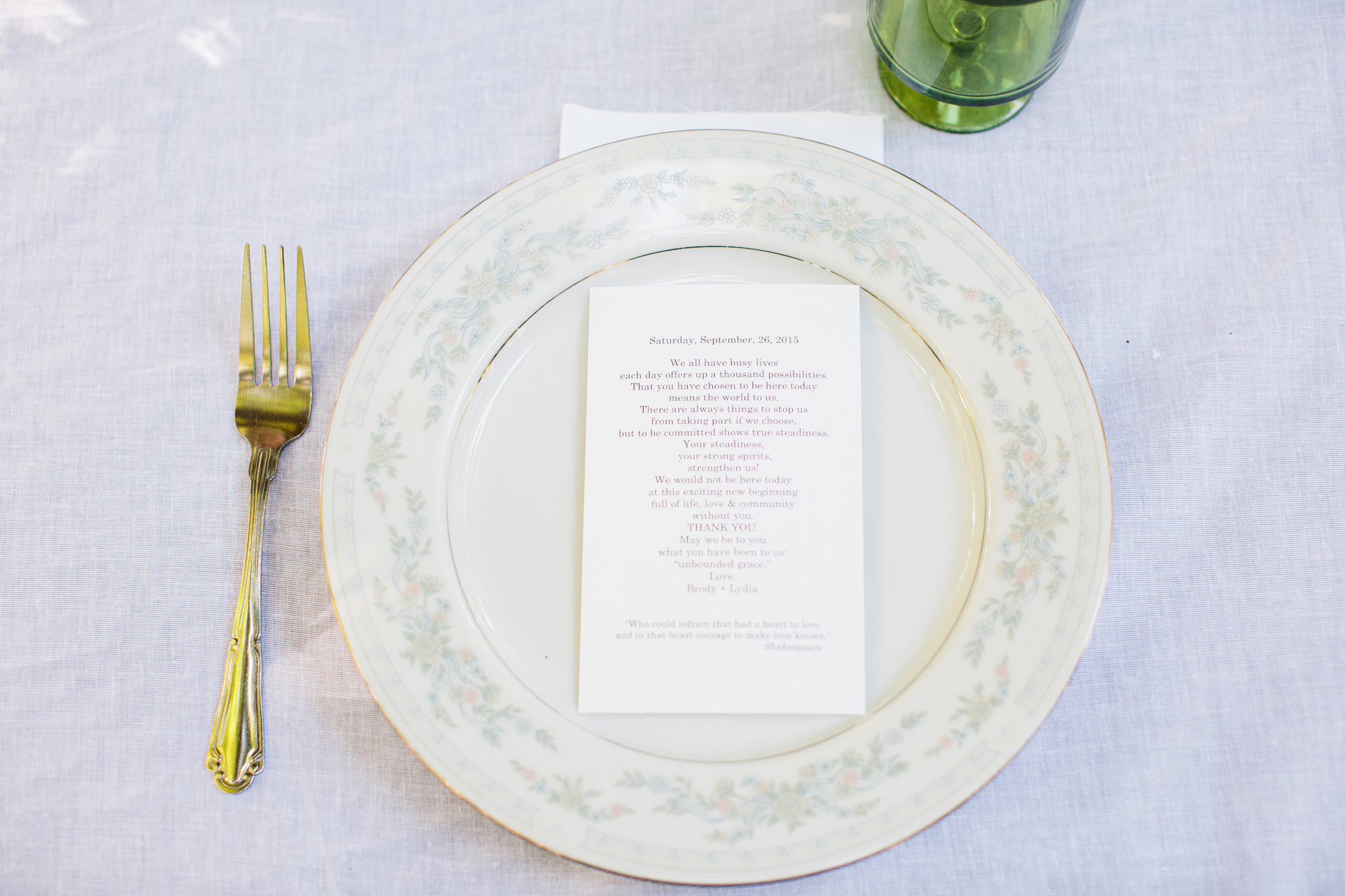 A reception place setting. 