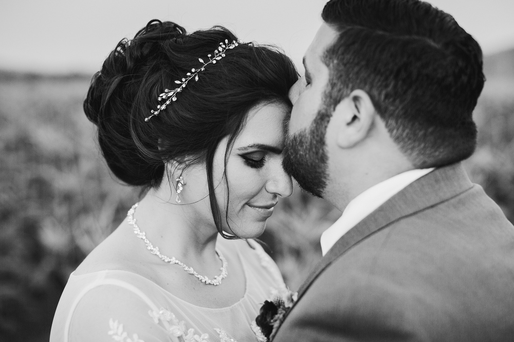 A beautiful black and white photo of the couple. 