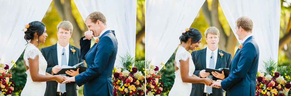 The couple exchanging wedding rings. 