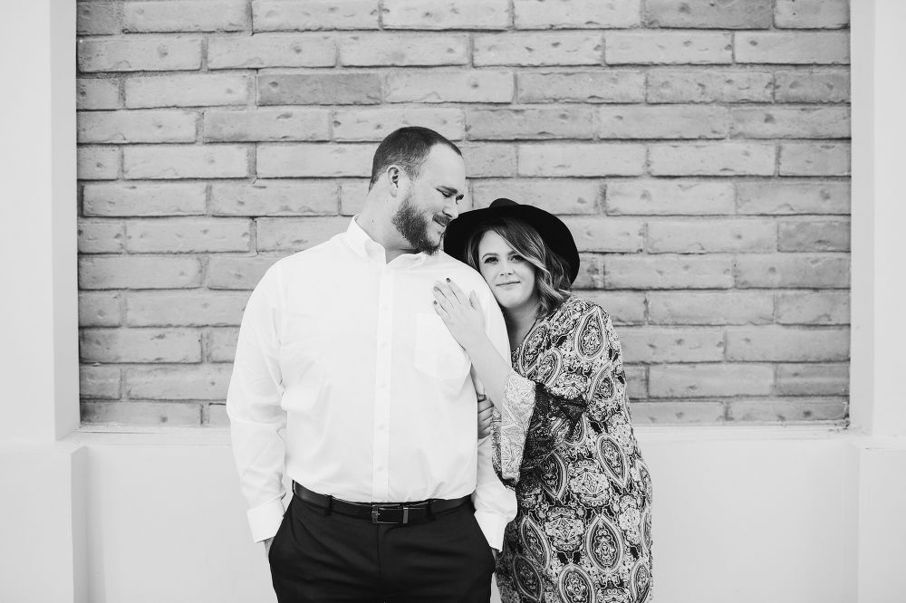 A sweet black and white photo of the engaged couple. 