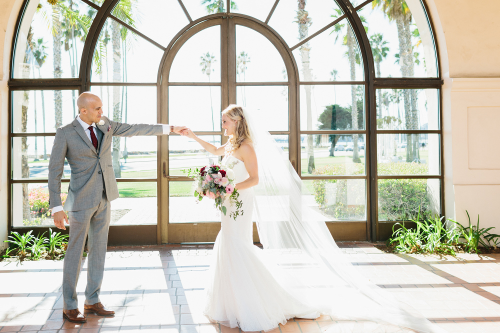 A sweet photo of the bride and groom looking at each other during the first look. 