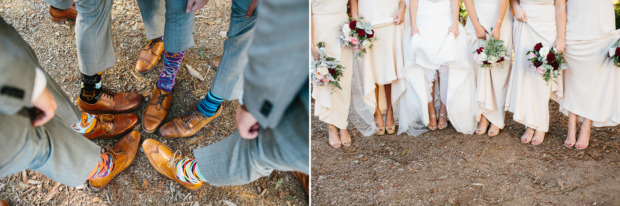 The bridal party's shoes and groomsmen's fun socks. 