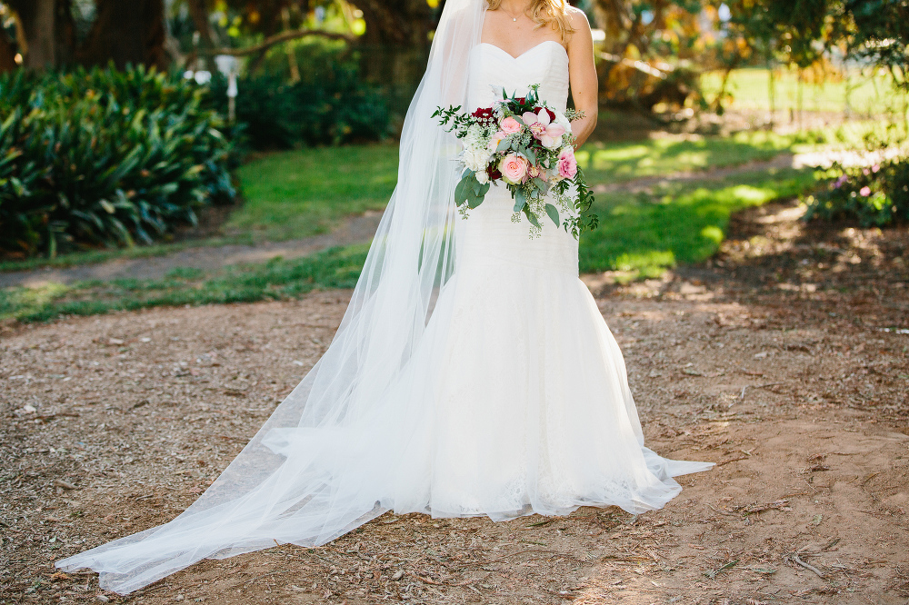 The bride holding her bouquet. 