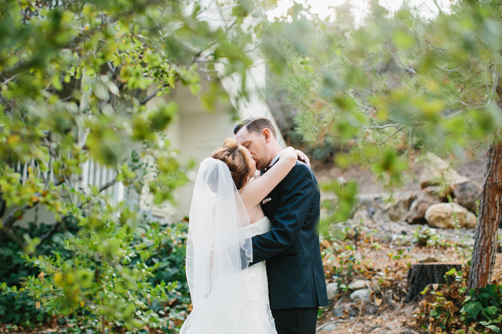 A photo of the couple through the trees. 