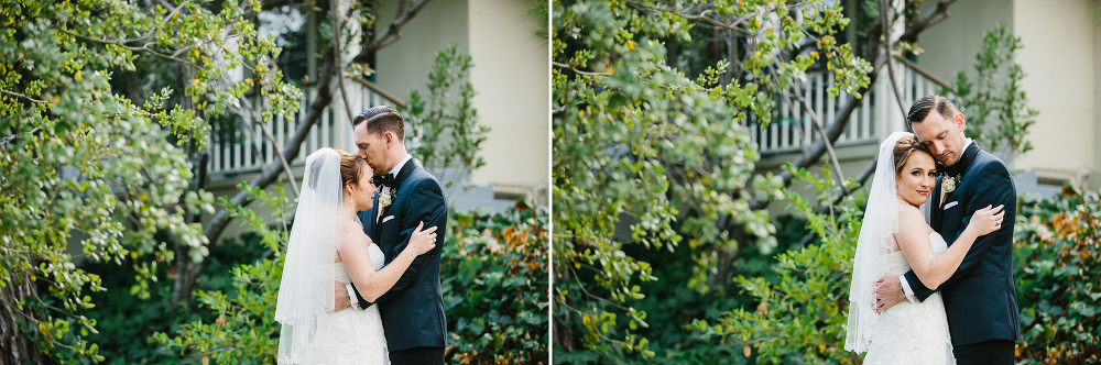 The bride and groom outside of the clubhouse. 