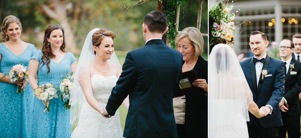 Photos of the bride and groom during the ceremony. 