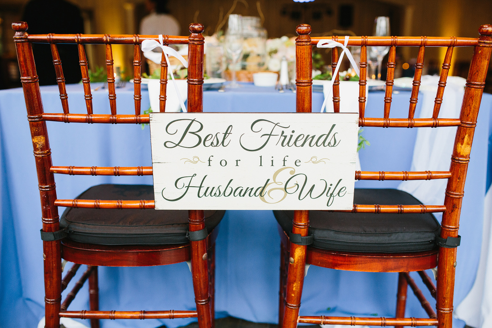 A sweet chair decor at the sweetheart table. 