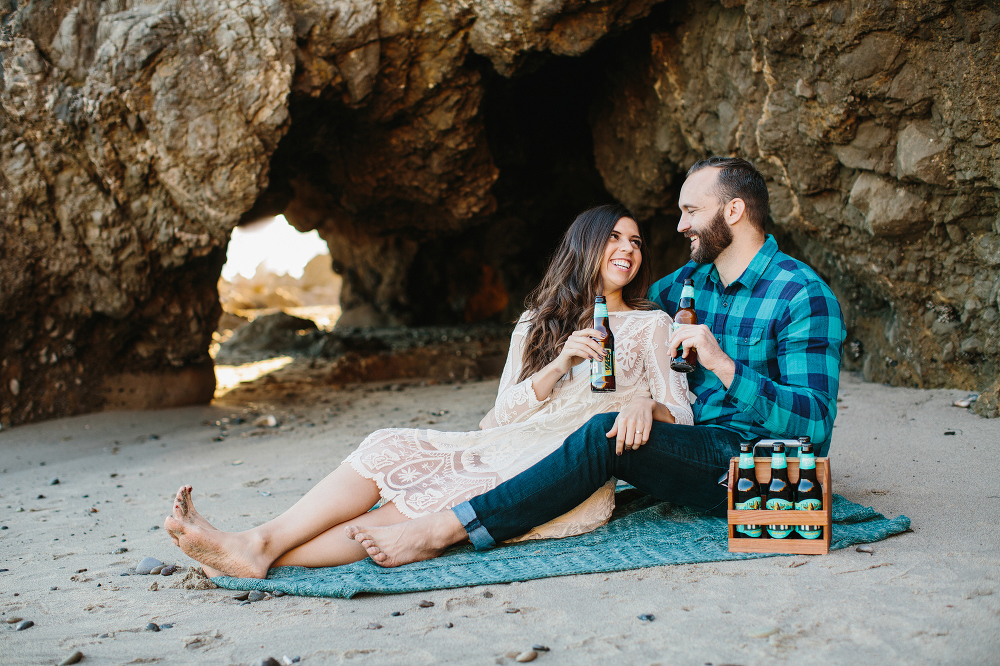 The couple brought beers to enjoy. 