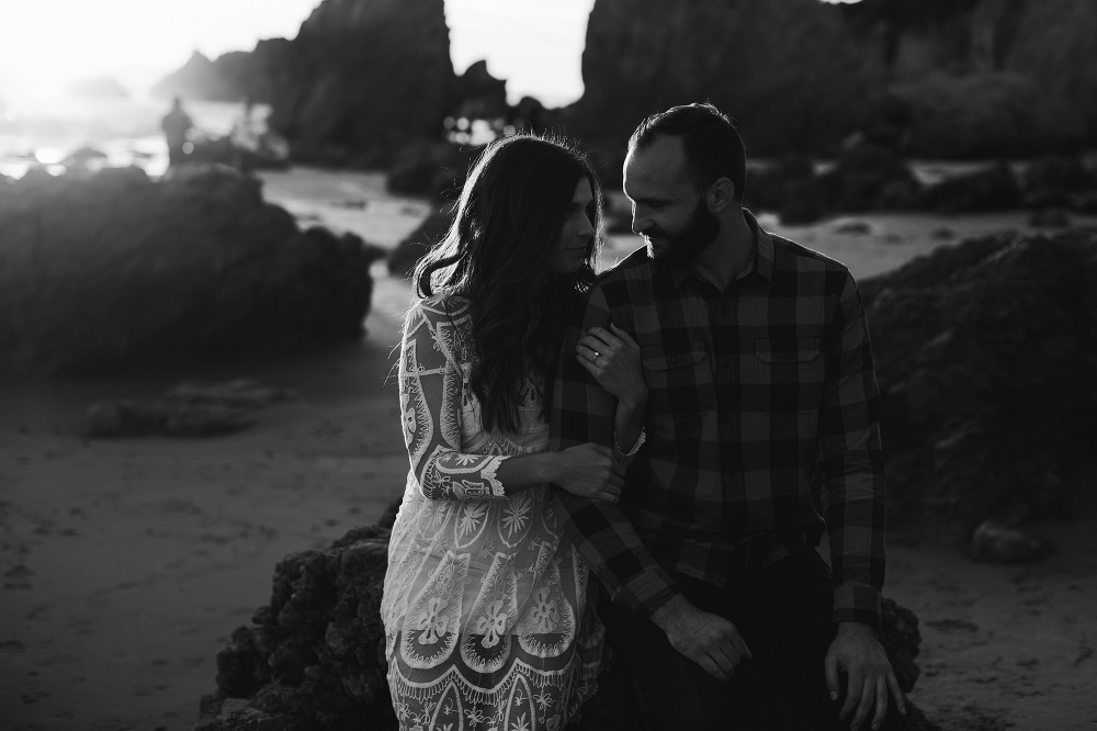 A dark black and white photo of the couple. 