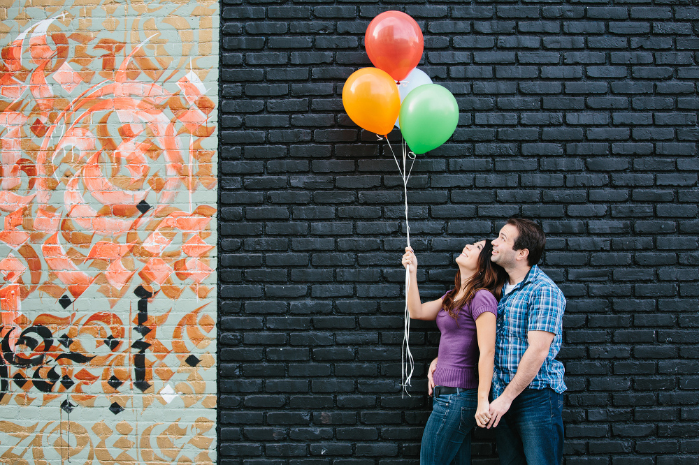 Janice and Mike brought bright balloons. 