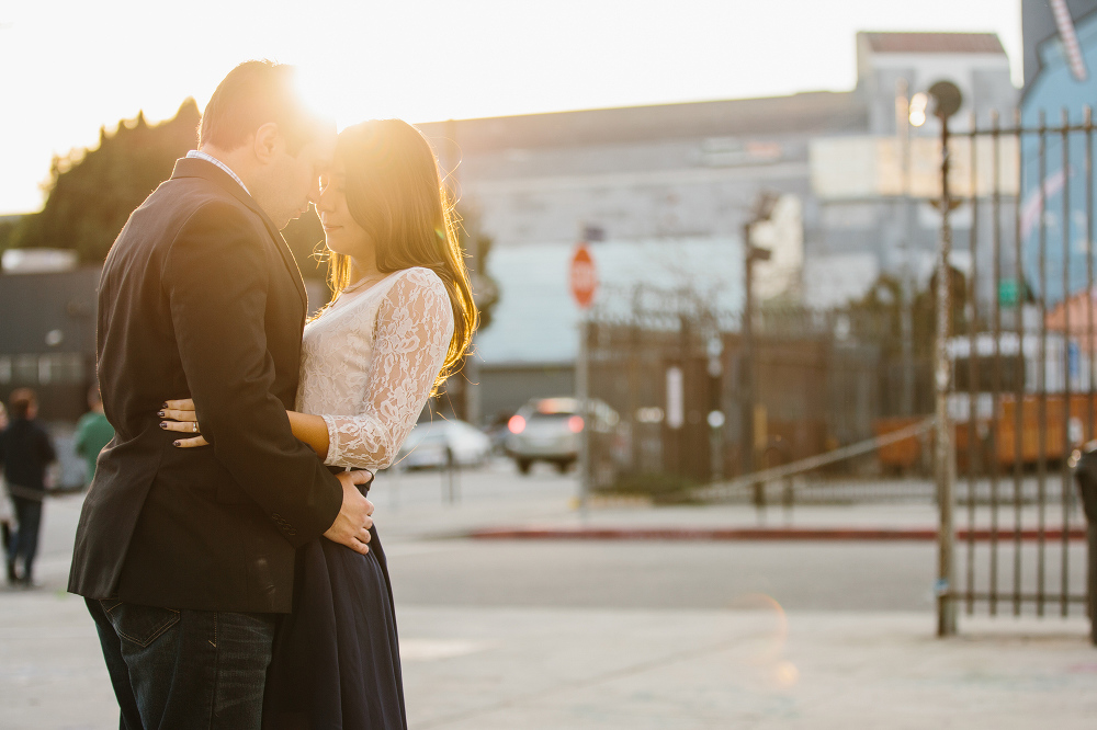 A sunset photo of the couple in downtown Los Angeles. 