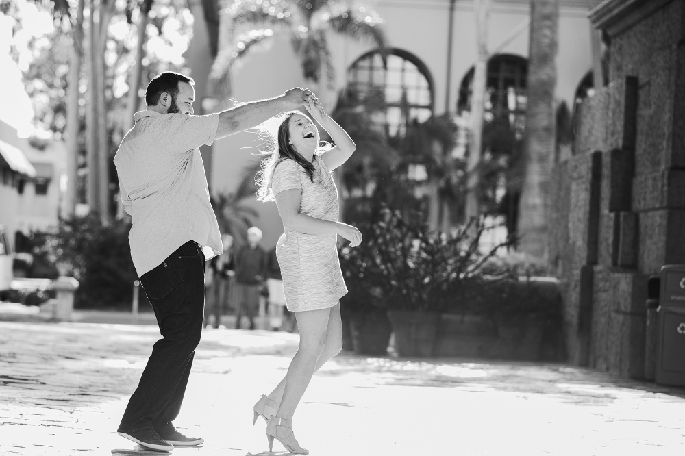 A black and white photo of Sarah and Andrew dancing. 